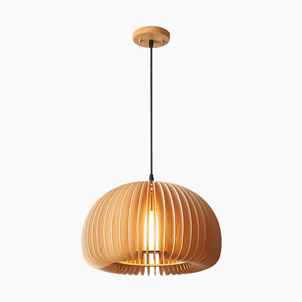 PumpkinGlow Hängelampe – Minimalistische Kürbislampe aus Holz für Esszimmer und Wohnzimmer