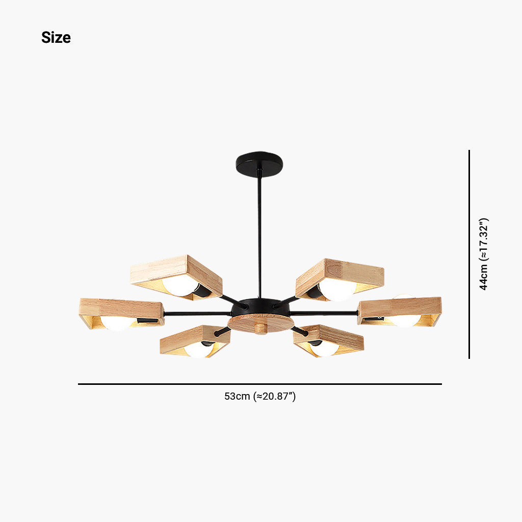 IndustroWood Kronleuchter – Industrielle Eleganz aus schwarzem Metall und Holz