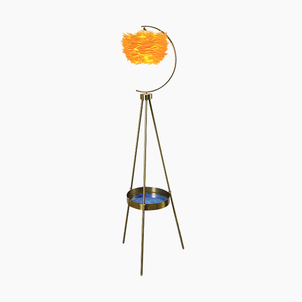 Nordic Elegance Tripod Vloerlamp met Dienblad en Veer Globe Kap