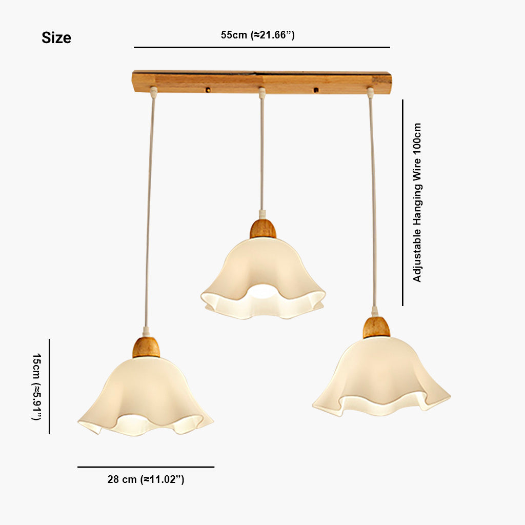 BlossomGlow Hängelampe – Moderne blumenförmige Deckenlampe aus Holz und Acryl