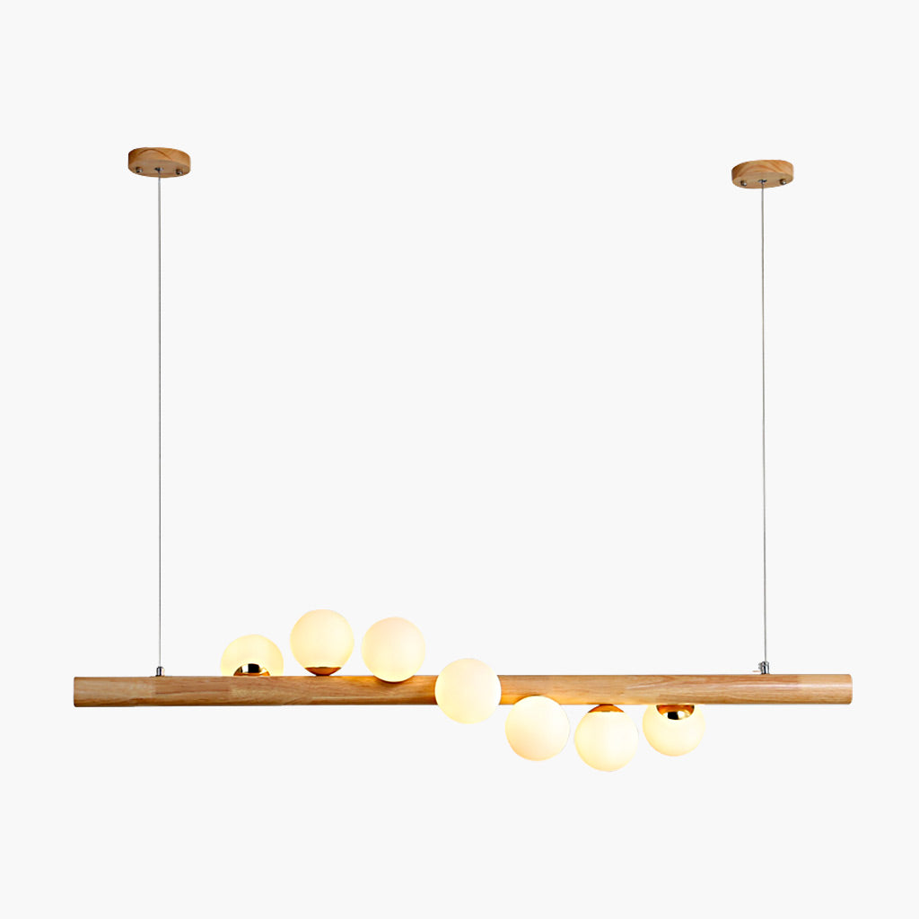 LineaGlow Hanglamp – Elegant Lineair Design in Hout en Glas voor Eetkamers