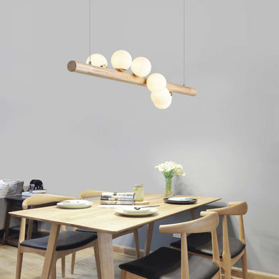 LineaGlow Hanglamp – Elegant Lineair Design in Hout en Glas voor Eetkamers