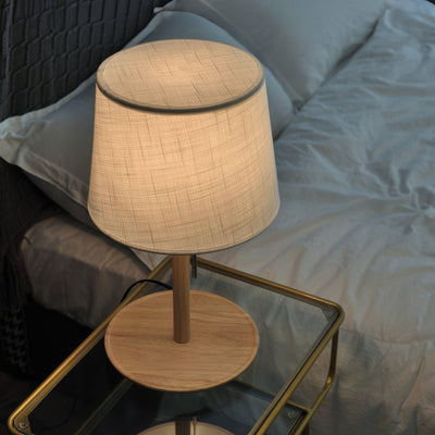 NoordLux Lamp - Premium Hout met Elegante Stoffen Accenten