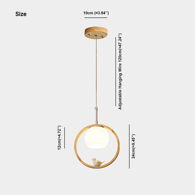 VogelLicht Hängelampe – Moderne Deckenlampe aus Holz mit Glas-Vogel-Akzent