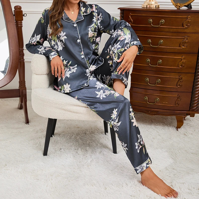 Dames Zijdesatijnen Pyjama Set met Lange Mouwen | Seraphine