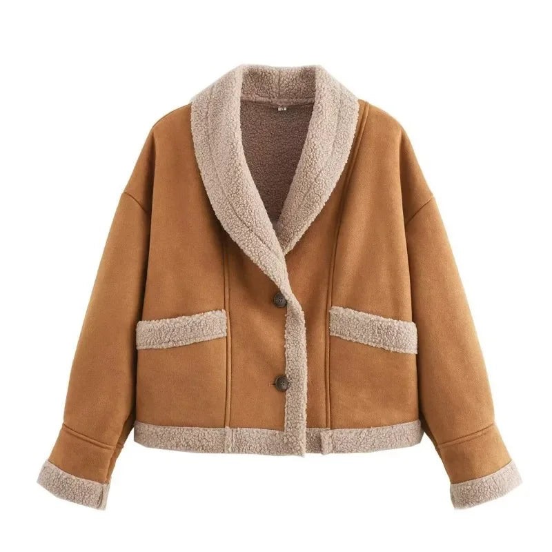 Dames Korte Shearling Jas met Knopen | Eva