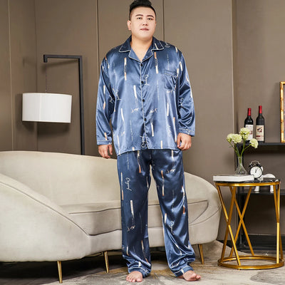 Extra großer langärmliger Seidensatin-Pyjama für Herren | Lorenzo