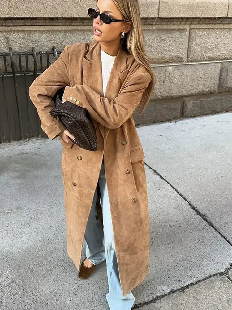 Langer Damen-Trenchcoat in Wildlederoptik | Isabella