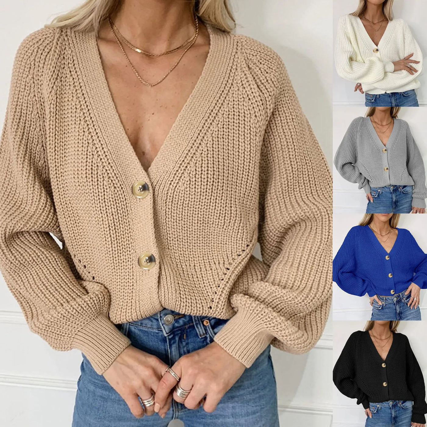 Strickjacke mit tiefem V-Ausschnitt für Damen | Olivia