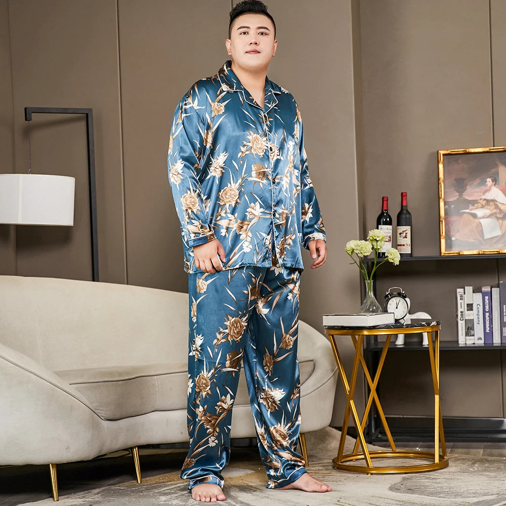 Extra großer langärmliger Seidensatin-Pyjama für Herren | Lorenzo