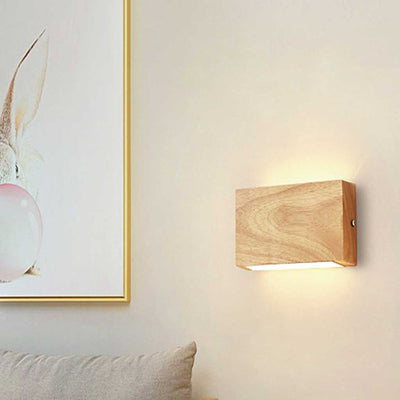 AuroraWood Moderne rechteckige LED-Wandleuchte für Schlafzimmer – Holzdesign