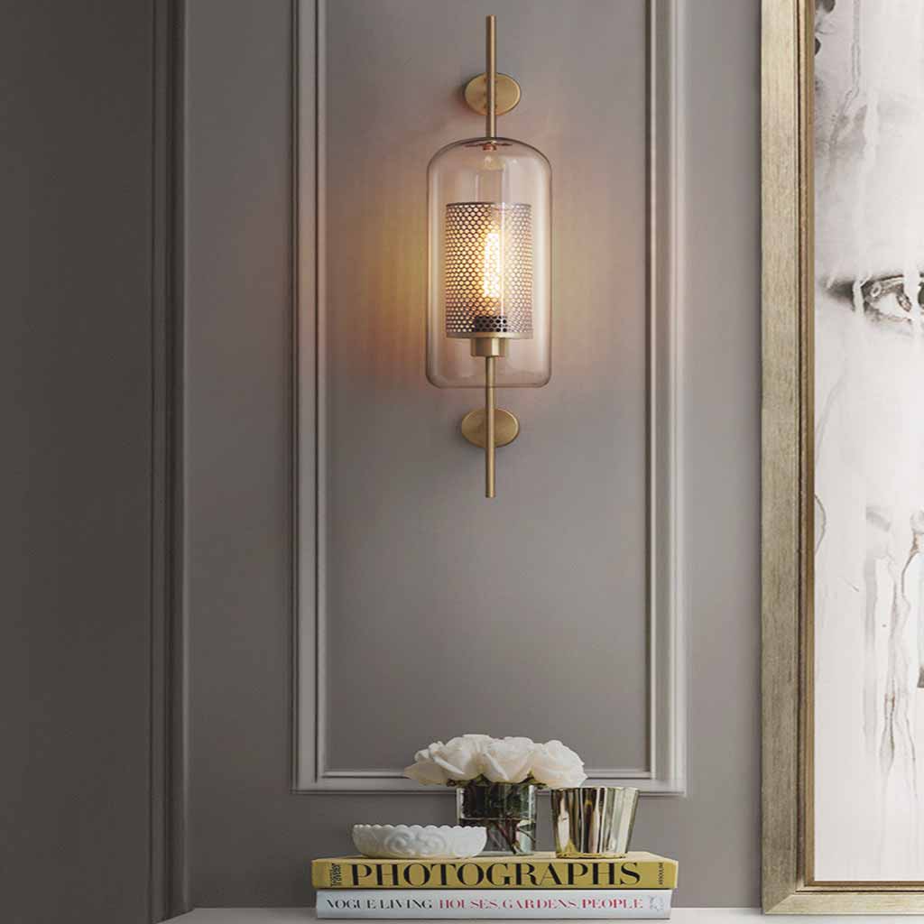 BronzeGlow: Moderne Decoratieve Wandlamp met Glas Cylinder of Bol