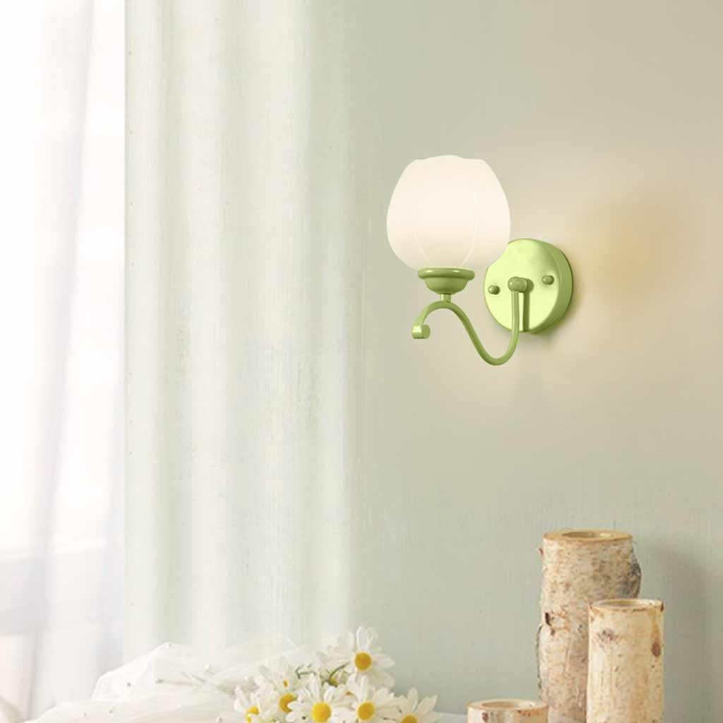 BloesemLicht | Wandlamp met Crème Glazen Bloem in Groen en Wit