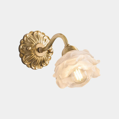 RetroBloem | Wandlamp van Vintage Messing met Witte Glazen Bloem