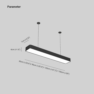 Ledge Minimalistische rechteckige LED-Hängelampe, schwarzes Wohnzimmer, Acryl, 60/90/120/150 cm lang