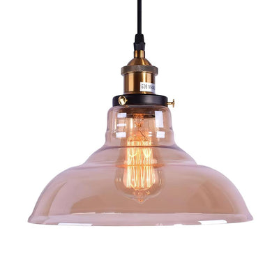 Industrieel Antiek Koepel Amber Glas Hanglamp