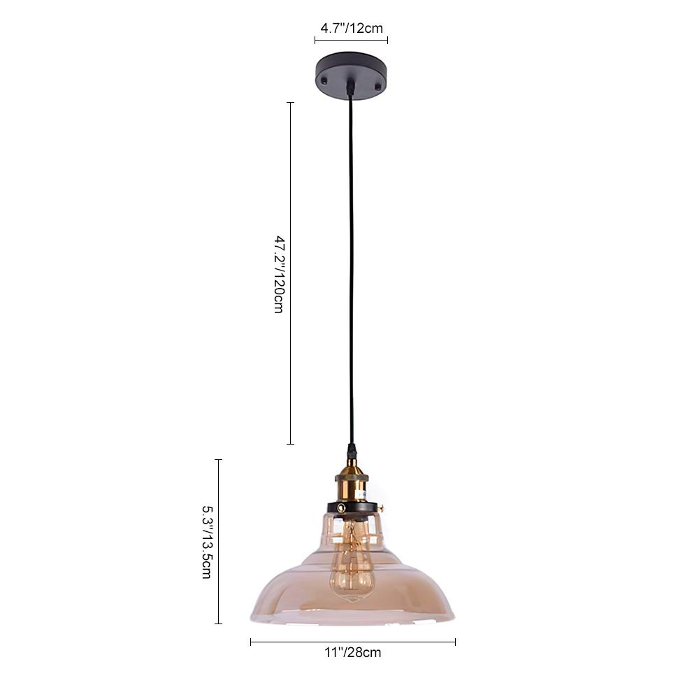 Industrieel Antiek Koepel Amber Glas Hanglamp