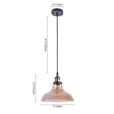 Industrieel Antiek Koepel Amber Glas Hanglamp