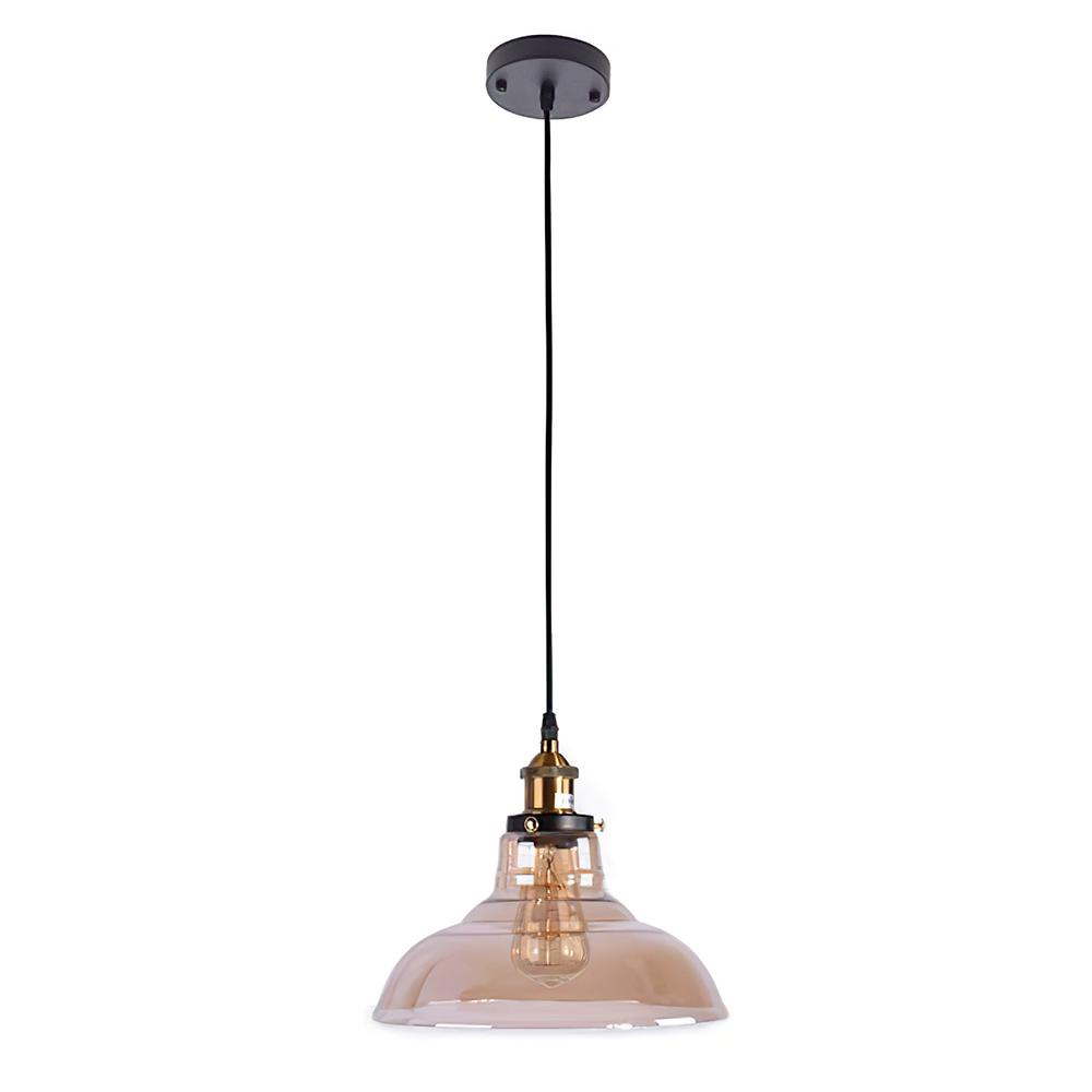 Industrieel Antiek Koepel Amber Glas Hanglamp