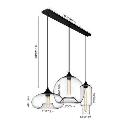 3-Lichts Lineaire Hanglamp met Helder Glas Schermen