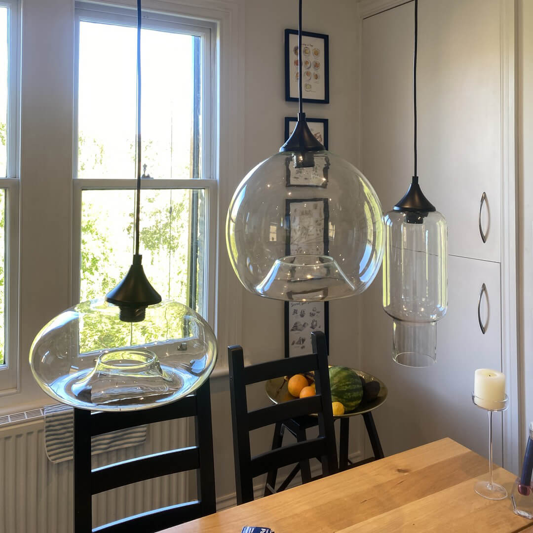 3-Lichts Lineaire Hanglamp met Helder Glas Schermen