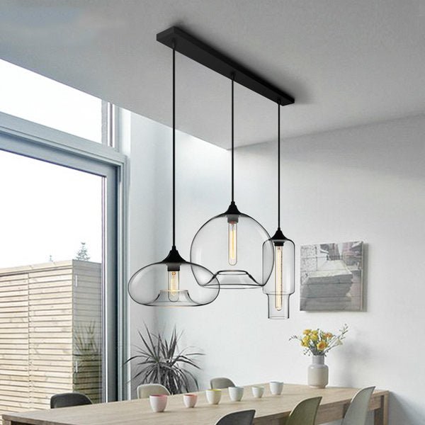 3-Lichts Lineaire Hanglamp met Helder Glas Schermen