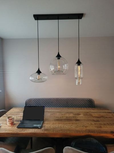 3-Lichts Lineaire Hanglamp met Helder Glas Schermen