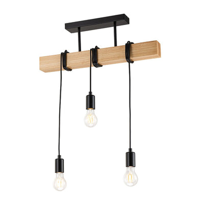 3-Lichter Mattschwarze Holz-Semi-Flush-Mount-Insel-Hängelampe