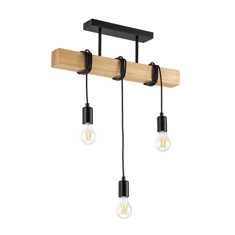 3-Lichter Mattschwarze Holz-Semi-Flush-Mount-Insel-Hängelampe