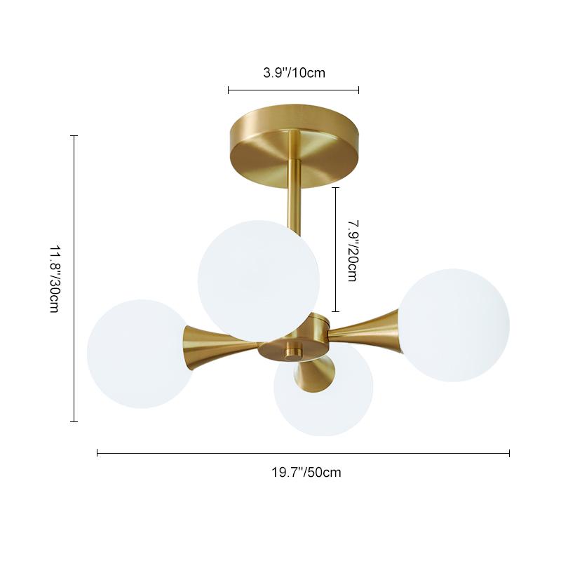 4-Lampen Opal Globe Kronleuchter Deckenlampe