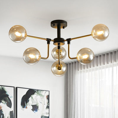 6 Lichten Amber Glas Sputnik Semi Flush Mount