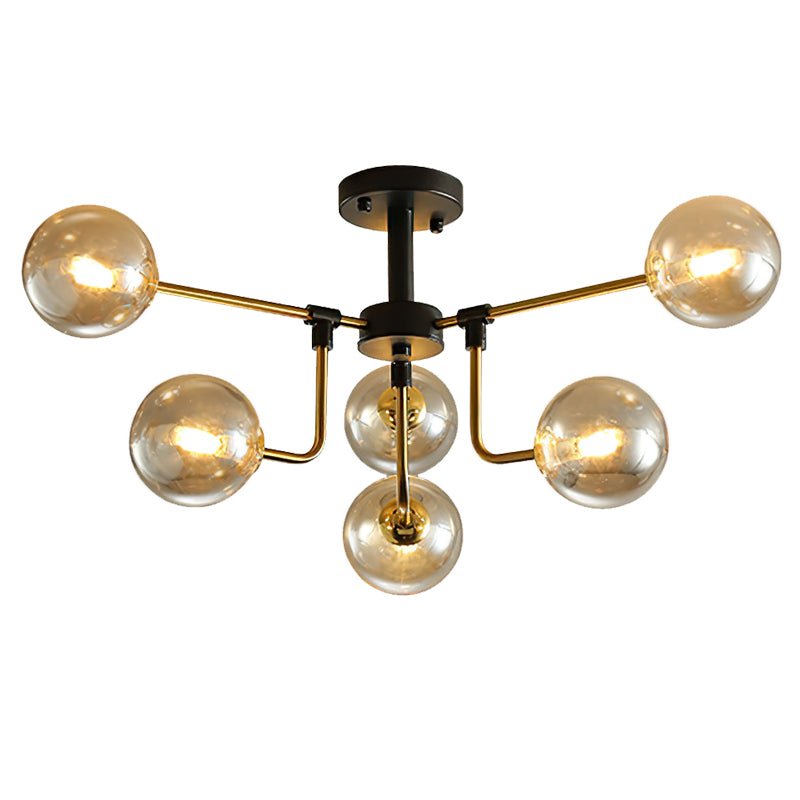 6 Lichten Amber Glas Sputnik Semi Flush Mount