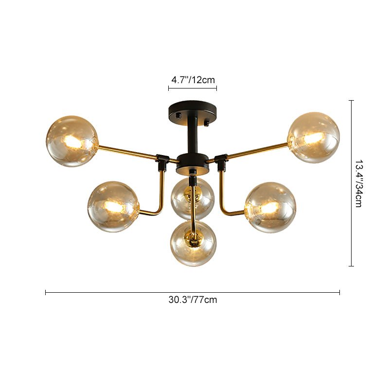 6 Lichten Amber Glas Sputnik Semi Flush Mount