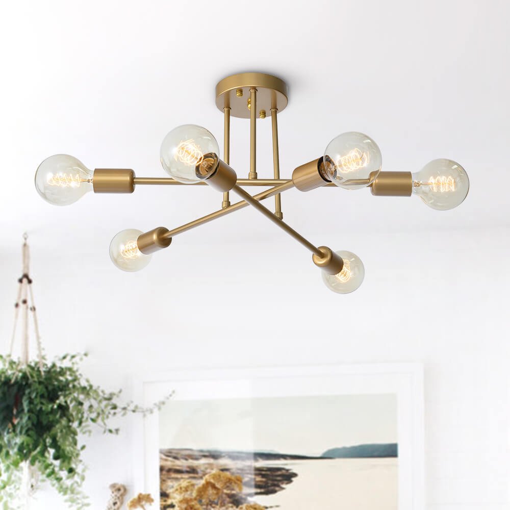 6-Lichts Sputnik Semi Flush Mount Verlichting