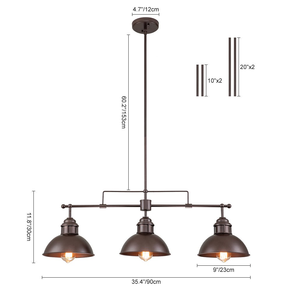 Industrielle 3-Licht Bar Kuppel Hängeleuchte