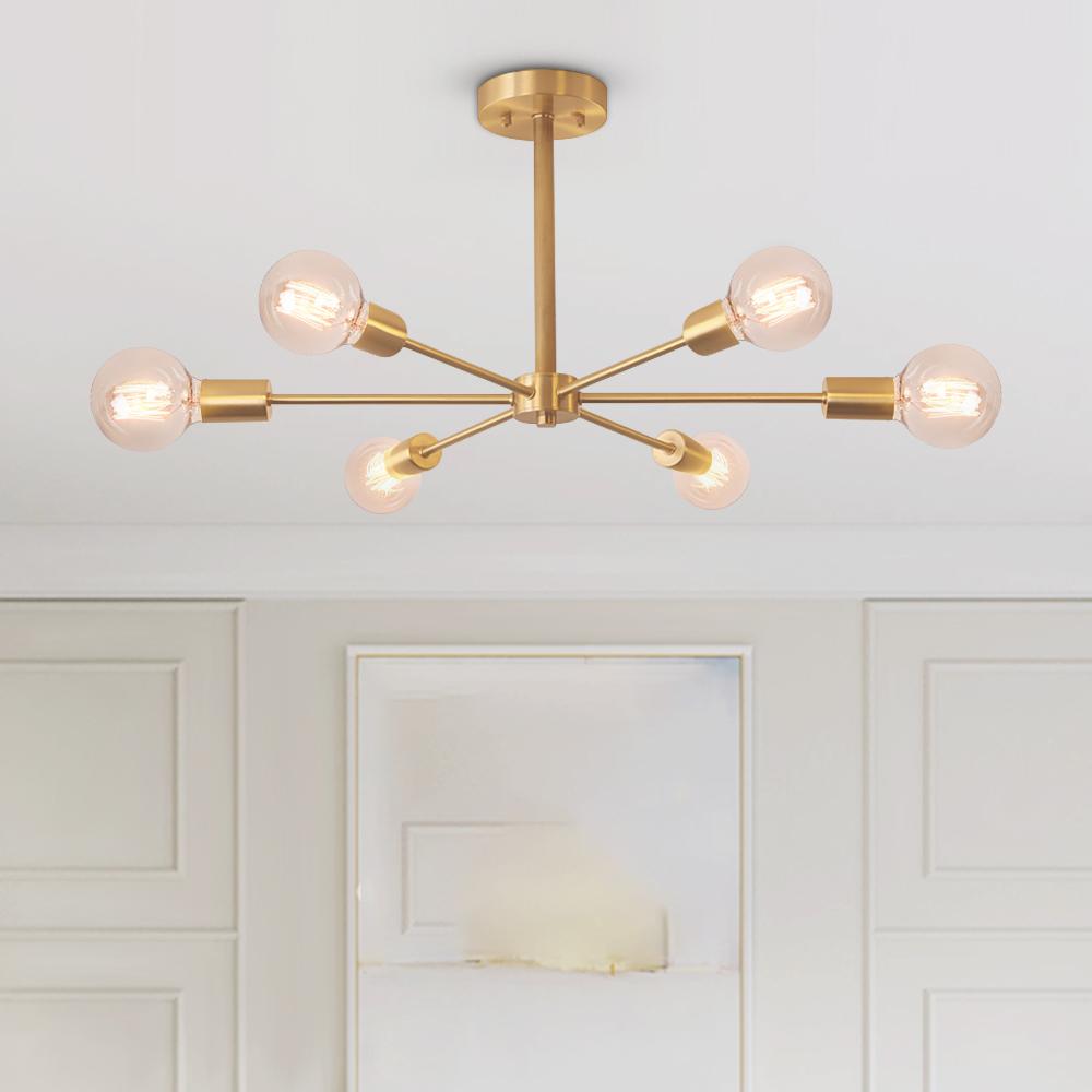 Mid-Century Sputnik Messing Semi Flush Mount Kroonluchter