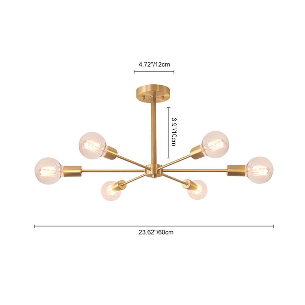 Mid-Century Sputnik Messing Semi Flush Mount Kroonluchter