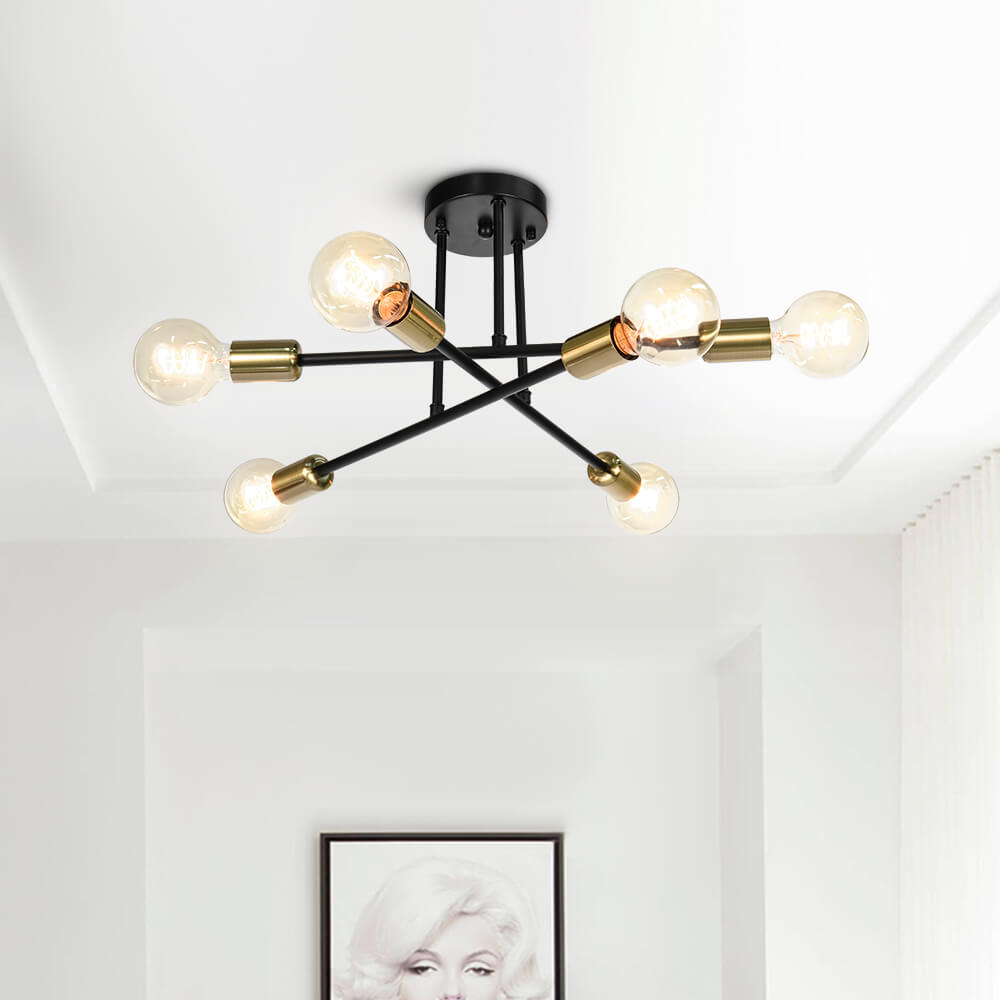 Zes-Lichts Sputnik Semi Flush Plafondlamp