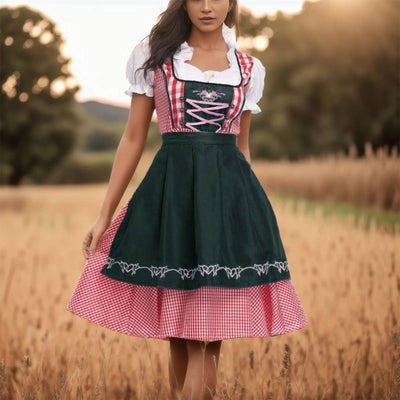 Oktoberfest Dirndl met Geruit Patroon en Korte Mouwen | Heidi